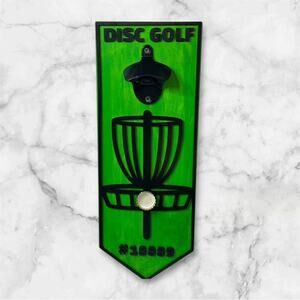 Disc Golf PERSONALIZED Magnetic Basket Bottle Opener Wall Mount Discgolfer Gift